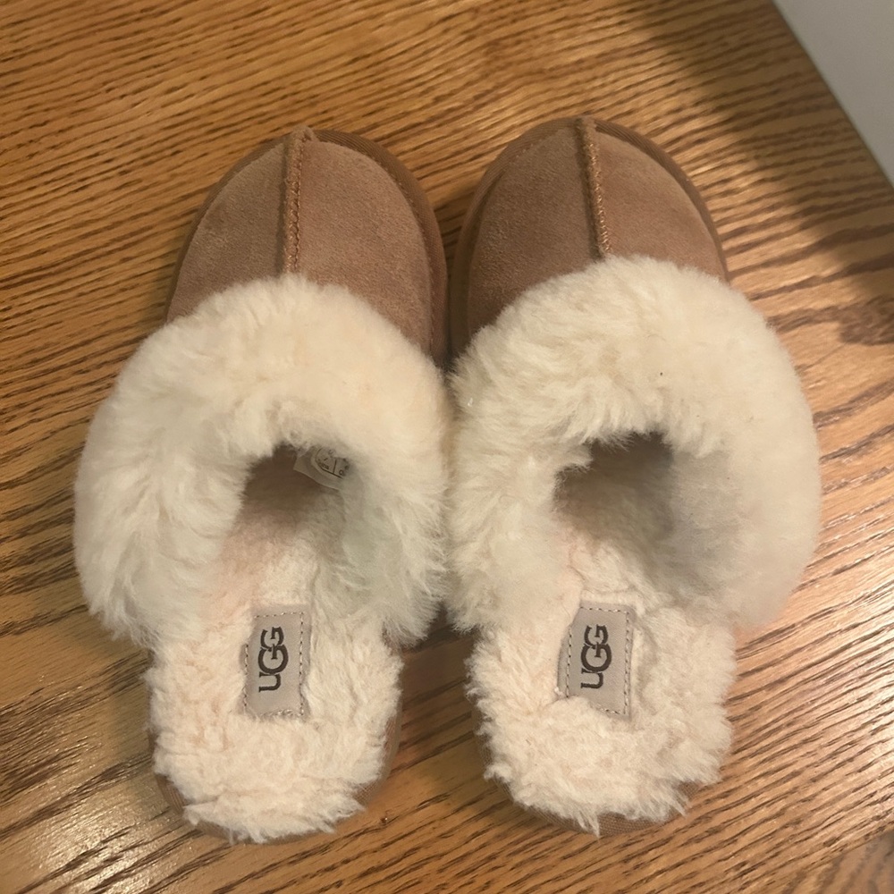 UGG Tan and Cream Plush Slippers Kids